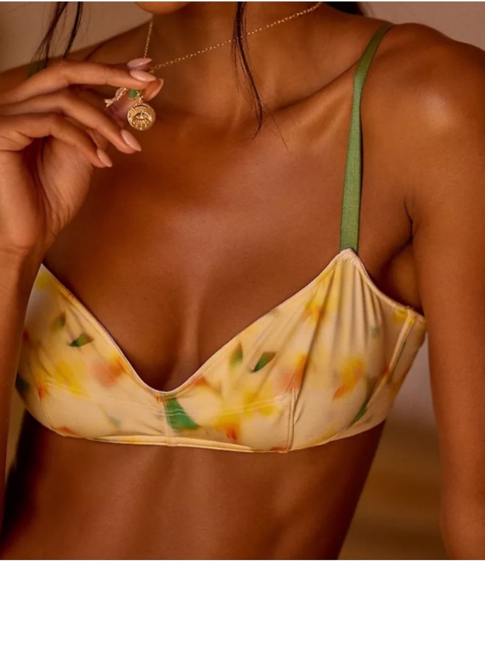 Anthropologie LyreBird Medium Bra Top Stretch Satin Bra Adjustable in Yellow NWT